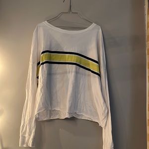 white cropped long sleeve striped shirt